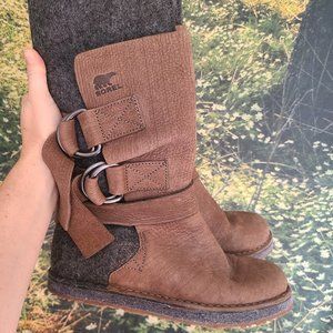 Women's Sorel Chipahko Leather/Felt/Wool Boots Truffle Tan Size 6.5